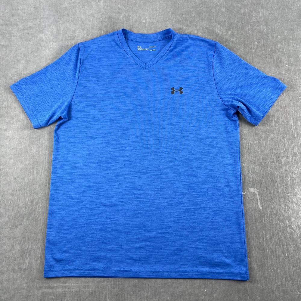 Under Armour Mens Large Blue T-Shirt HeatGear V-Neck Loose Fit Space Dye